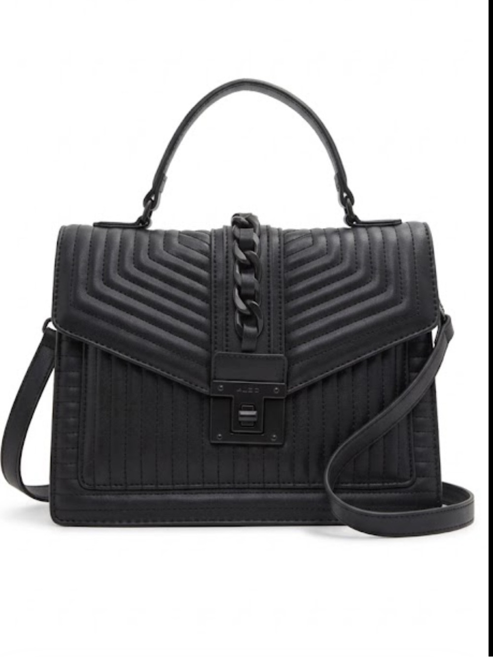 ALDO Black Quilted Chain-Accent Crossbody Satchel